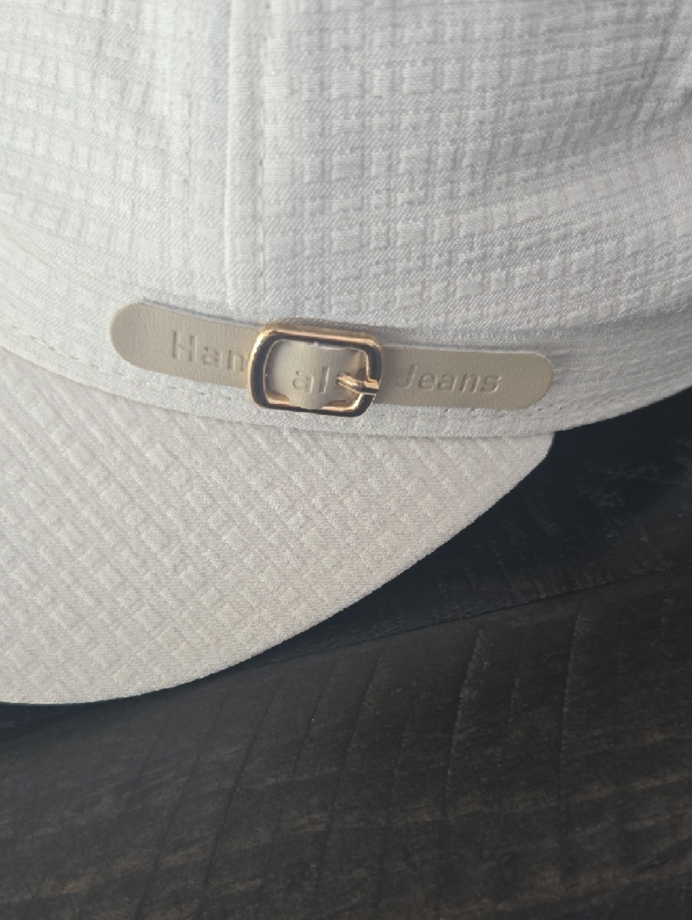 White Textured Newsboy Cap with Gold Accent - Picture 2 of 4